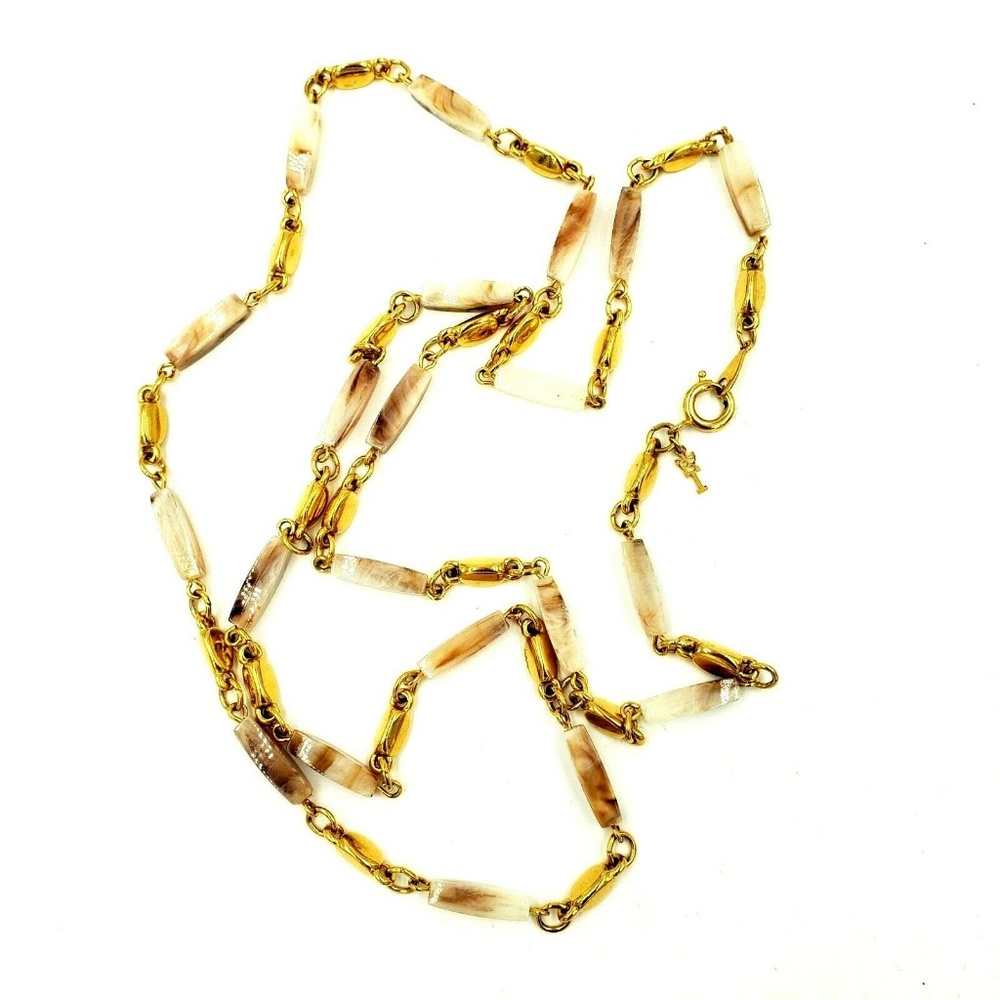 Crown Trifari Gold Tone Marbled Lucite Necklace